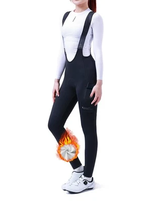 Women's 3D Padded Cycling Bibs - Thermal Fleece, High Waist Road Bike Tights - Image 1 of 4