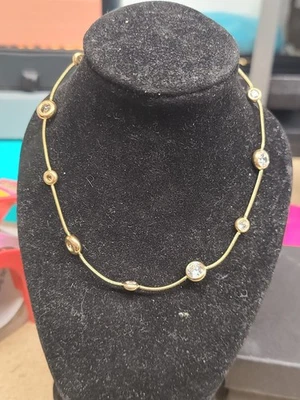 Tobillera de acero inoxidable enchapada en iones amarillos circonita cúbica blanca 4,85 ctw 10" Foto 1 de 2