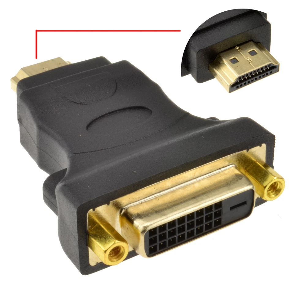 DVI Female Socket to HDMI Male Plug Adapter GOLD  - UK - Image 1 of 4