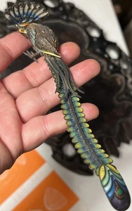 Antique Vintage Chinese Gilt Silver Enamel Quetzal Bird Ornament Figurine - Picture 1 of 19