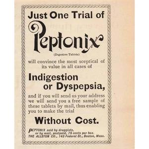 1892 Peptonix Digestive Tablets Old Print Advertisement Vintage Medicine - Picture 1 of 1