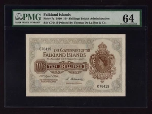 Islas Malvinas: P-7a, 10 chelines, 1960 * Reina Isabel II * PMG Ch. UNC 64 * - Imagen 1 de 2