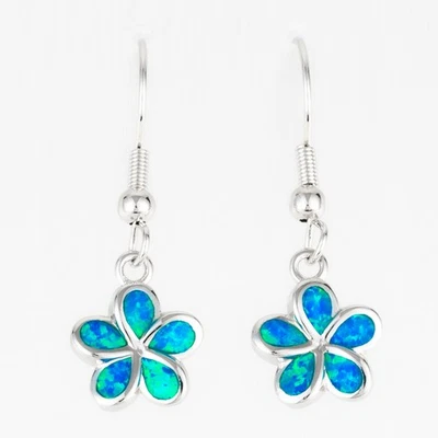 Pendientes colgantes Plumeria Ocean Blue Fire Opal plata joyería Foto 1 de 4