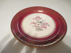 Homer Laughlin Lady Irene  DINNER  PLATES  Deep Maroon 22k Gold E52N8 Set of 3 - Picture 1 of 2