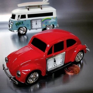 Vintage Bug Style Car Mini Desk Clock - Red, Die-Cast, Novelty Collectible - Picture 1 of 5
