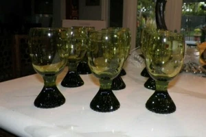 VTG MCM LENOX AVOCADO GREEN HANDBLOWN CRYSTAL PEDESTAL GLASSES SET OF NINE (9) - Picture 1 of 7