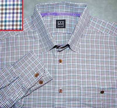 CAMISA IKE BEHARMENS XL MICRO CUADROS CUADROS PÚRPURA MARRÓN VERDE  Foto 1 de 4