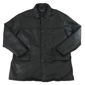 Alexander Lloyd Black Leather Jacket Mens Sz 3XLT 3XL TallButton Collar EUC - Picture 1 of 9