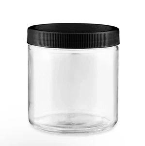 16 oz Clear Straight Sided Plastic Jars - Ribbed Lined Cap - Bulk FREE SHIP - Picture 1 of 2