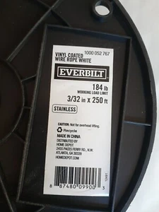 Cuerda de alambre Everbilt de alta calidad de acero recubierto de vinilo galvanizado de 3/32 pulgadas x 250 pies - Imagen 1 de 3