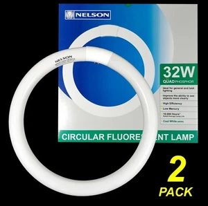 2 x 32W T9 Circular Fluorescent Tubes Lamps Globe Cool White 4000K Quad Phosphor - Picture 1 of 8