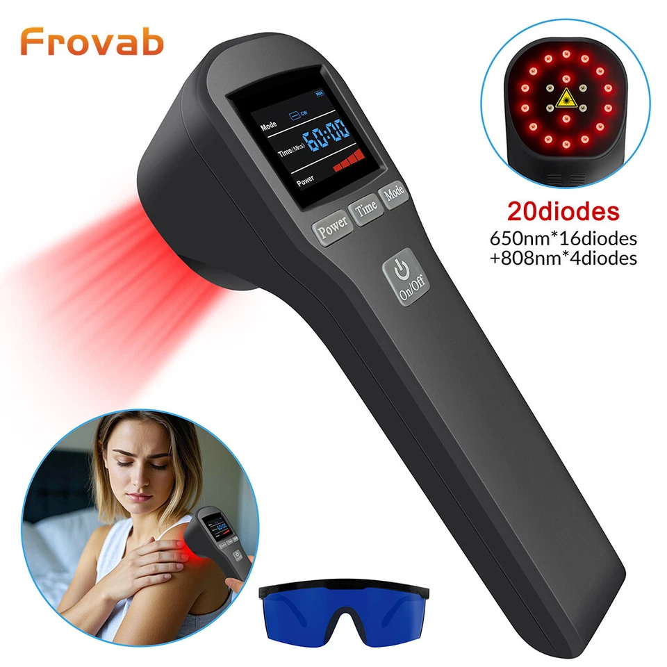 FROVAB 880mW Kaltlaser Therapiegerät Lasertherapie Zur Schmerzlinderung LLLT Mit Brille