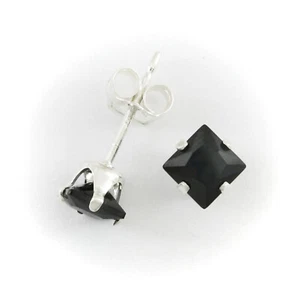 4mm Square CZ Onyx Black Post Stud Earrings in SOLID Sterling Silver - NEW! - Picture 1 of 7