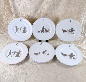 Hermes Paris Dessert Plate Silhouettes 20cm Set of 6 HEAVILY WORN 2 - Picture 1 of 23