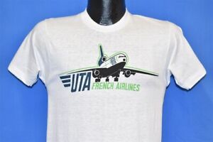 vtg 70s UTA FLIGHT FRENCH AIRLINES AIRPLANE UNION TRANSPORTS AERIENS t-shirt S