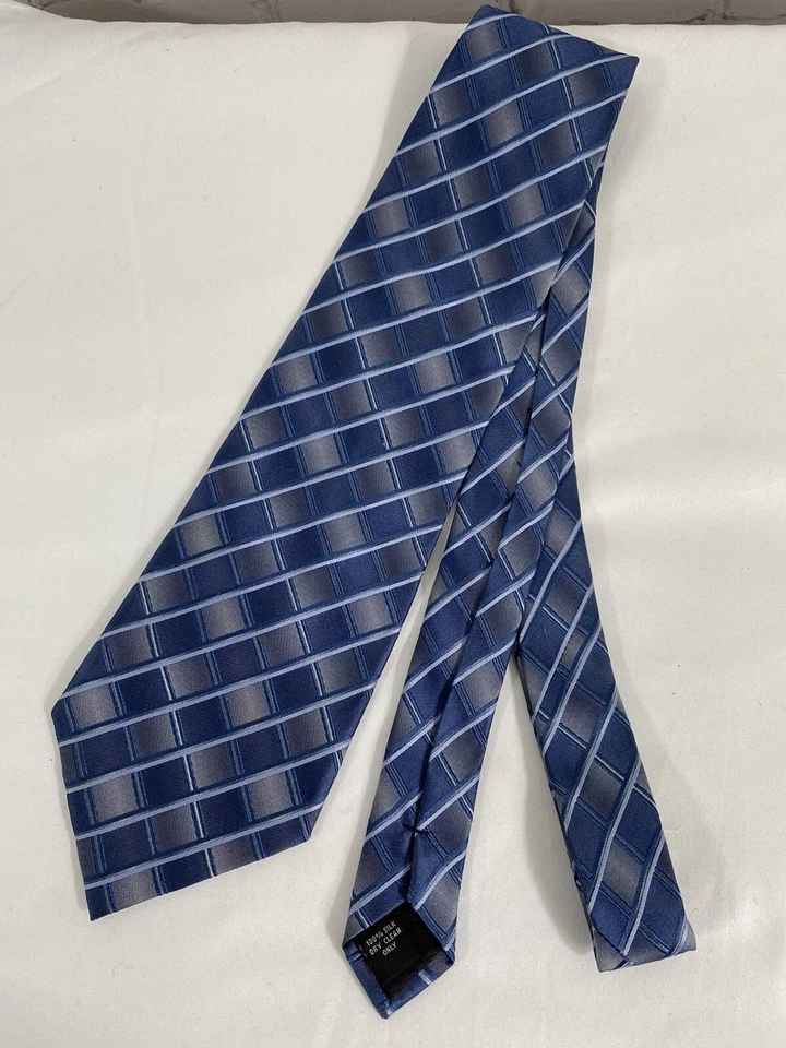 Винтажный новый с Ярлыками Joseph Feiss синий серый чек 100% шелк мужской широкий галстук (58 x 4) - Изображение 1 из 4