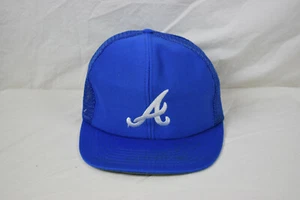 Vintage 80s ATLANTA BRAVES Trucker Snapback Cap Small/Medium Blue VTG Hat - Picture 1 of 10