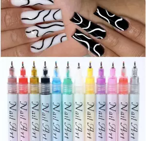 12Pcs Nail Art Pen Marker Set 0.5mm Extra Fine Tip Graffiti Drawing Embellishing - Picture 1 of 38