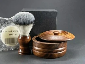 3 in 1 Wooden Handle Badger Synthetic Wet Shaving Brush Mug Bowl Set Man Gift - Picture 1 of 9