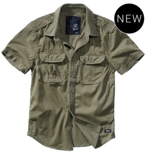 BRANDIT Camicia uomo militare casual maniche corte cotone Vintage Shirt Olive - Picture 1 of 8