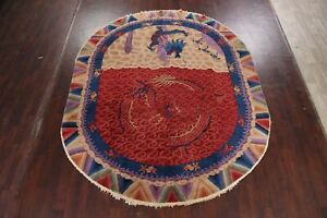 Antique Vegetable Dye Hand-knotted Art Deco Chinese Oriental Area Rug 9x11 Oval