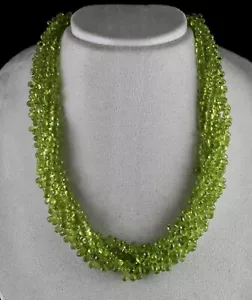 Certified Natural Peridot Tear Drop Beads Necklace 829 Ct Sterling Silver - Picture 1 of 13