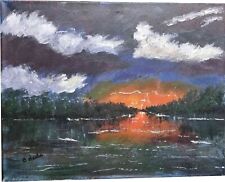 Acrylic Landscape Art Painting Original Canvas Paint Sunset Lightning Sea BNeale
