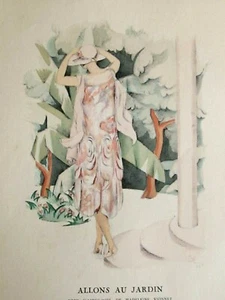 Madeleine Rueg ALLONS AU JARDIN pochoir EO Gazette du Bon Ton 1924-25 - Picture 1 of 6