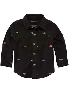 Infant Boys Black Tennis Shoe Print Long Button Front Collared Dress Shirt 3m - Picture 1 of 1
