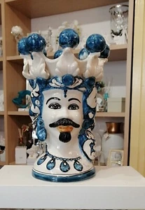Testa Di Moro In Ceramica Di Caltagirone Dipinto A Mano H 25 - Foto 1 di 10