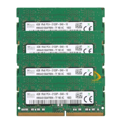 SK Hynix DDR4 RAM 16 GB 4x 4GB 1RX8 2133P PC4-17000 CL15 SODIMM Laptop Memory - Image 1 of 4