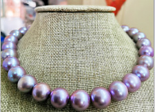 HUG17"12-14MM NATURAL SOUTH SEA GENUINE PURPLE LAVENDER ROUND PEARL NECKLACE AAA