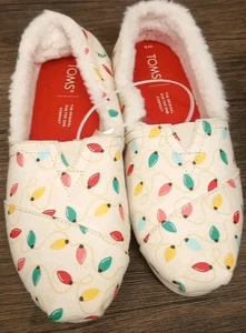 Toms Christmas Lights Holiday Shoes Cream Winter Women's Size 6 Faux Fur - Picture 1 of 5