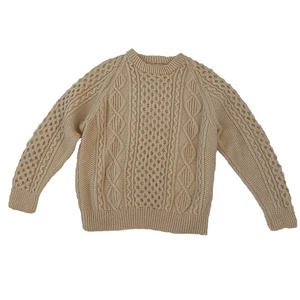 VTG Wool Irish Cable Knit Fisherman Sweater Men S Cream Ivory Crewneck Grandpa - Picture 1 of 13