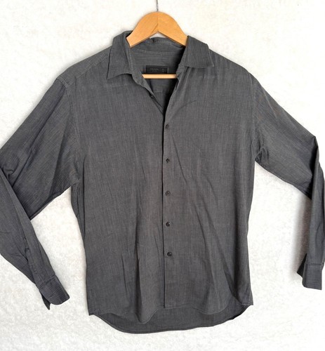 Camicia elegante uomo Prada taglia 41 16 tinta unita grigio scuro con bottoni vestibilità slim