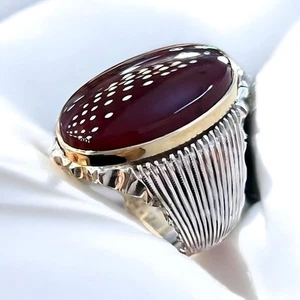 Natural Big Yemeni Aqeeq Silver Ring, Silver Handmade Jewelry, 925 Sterling Silv - Picture 1 of 4