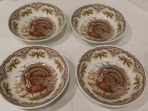 Victorian English Pottery set of 4 Thanksgiving turkey soup salad bowls England - Picture 1 of 6