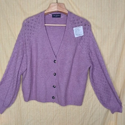 Cárdigan suéter Lane Bryant talla grande 18/20 púrpura tejido abierto con botones Foto 1 de 4