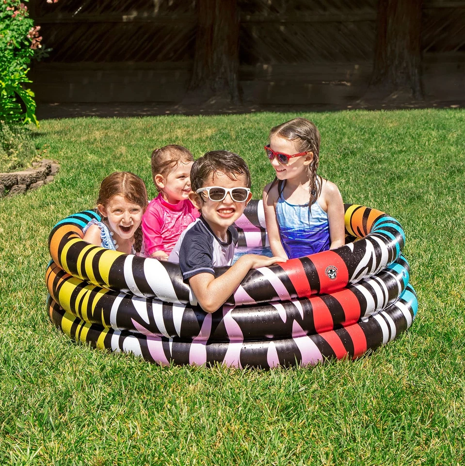 Kids Rainbow Splash Pool with Wacky Zebra Pattern Inflatable Fun for Summer - Image 1 of 4