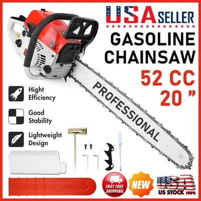 20" 52CC Gasoline Powered Chainsaw Wood Cutting Engine Gas Crankcase Chain Saw - Image 1 of 4