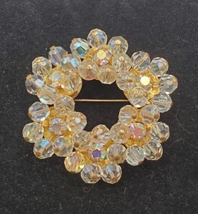 Vintage Austrian Crystal Bead AB Brooch Pin 6 Sections Unique Back Layered Wired - Picture 1 of 13