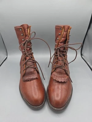 VTG Justin Roper Boots Women's 9EE Brown Leather Lace Up Tassle Vibram Sole USA - Image 1 of 4