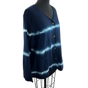 PURE JILL Womens Blue Cotton Tie-Dye V-Neckline Expressions Jacket Size 2X NEW - Picture 1 of 10