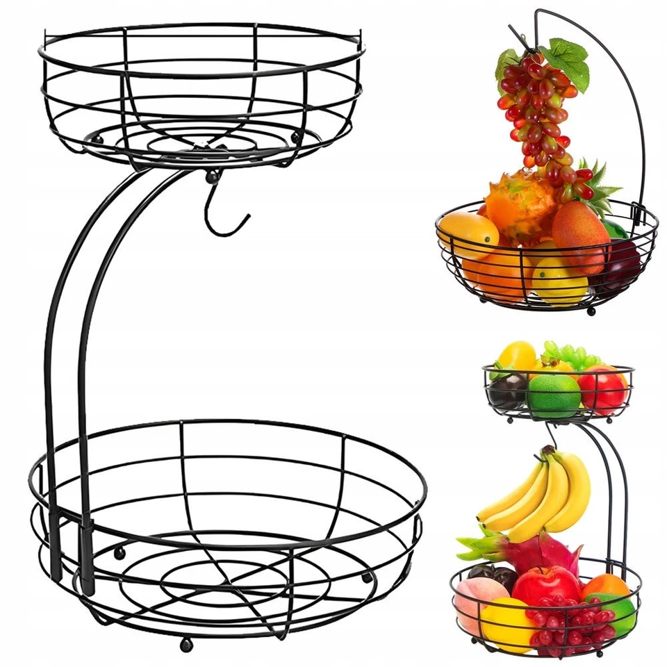 2 Etagen Obstkorb Obstschale Zweistöckige Küche Gemüsekorb mit Bananenhalter DE - Bild 1 von 4