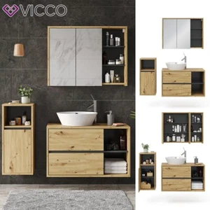 Set di mobili da bagno specchio armadietti bagno Viola quercia antracite Vicco - Foto 1 di 8