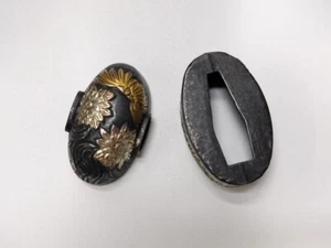 Japanese Fuchi Kashira sword guard orthosis decorative hilt Samurai Art - Picture 1 of 3