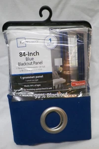 MAINSTAYS 84 INCH 99% BLACKOUT ENERGY EFFICIENT GROMMET SINGLE PANEL BLUE NEW - Picture 1 of 12