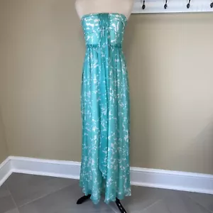 J. Maxi abito da sposa Crew Seta Chiffon Senza Spalline Ospite Blu Bianco Donna 0 - Foto 1 di 10
