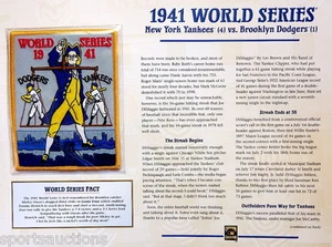 1941 WORLD SERIES PATCH CARD Willabee & Ward NEW YORK YANKEES / BROOKLYN DODGERS - Picture 1 of 2