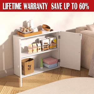 White Bathroom Wall Cabinet Storage 2 Door Cupboard MDF Shelves Vanity Unit - Picture 1 of 15